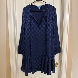 Women's Draper James Rosanne Tie Neck Shift Dress in Polka Dot navy size small